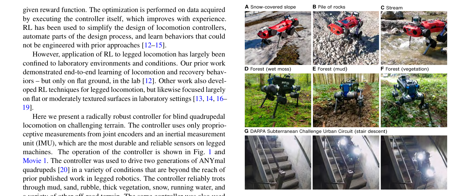 Figure 6.2: ANYmal teacher-student — a teacher with privileged observations (terrain height, friction) trains first; a partially-observed student distills from it. The foundation of the 2.5 km outdoor hike. — source: Lee et al. 2020 Fig. 2, arXiv:2010.11251, academic fair use